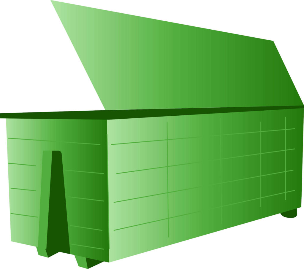 Abstrahierte Grafik eines grünen quaderförmigen Deckelcontainers